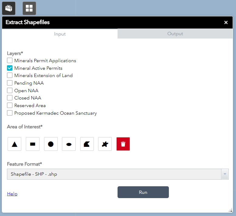 Screenshot of 'Extract Shapefiles’ panel.